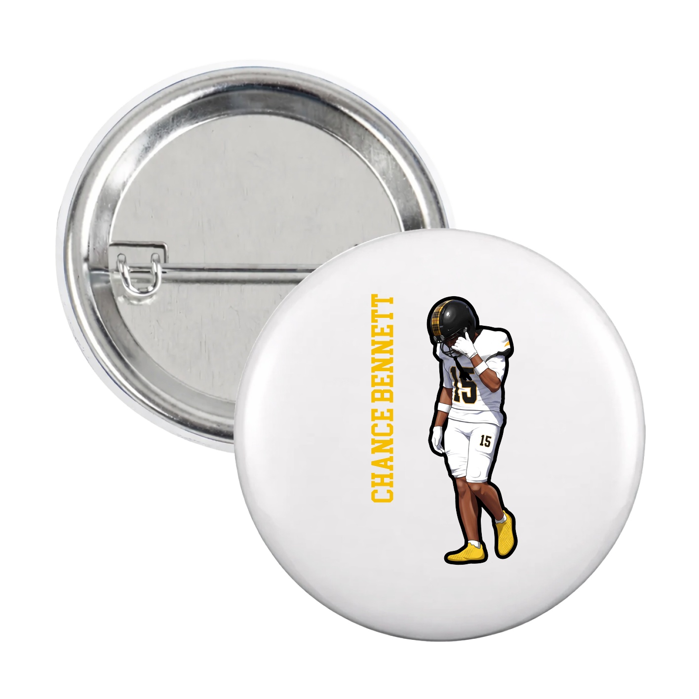 Game Day Button — Name Vertical in White