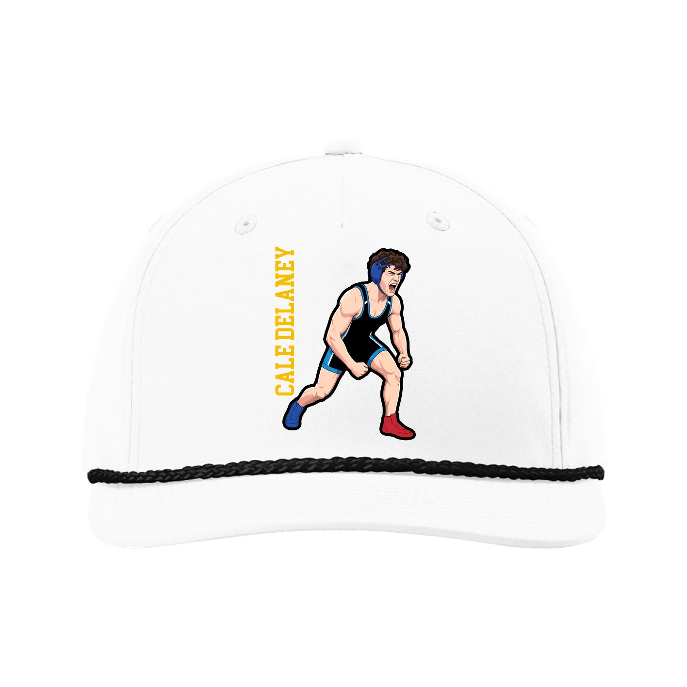 Five-Panel Classic Rope Cap — Name Vertical in White