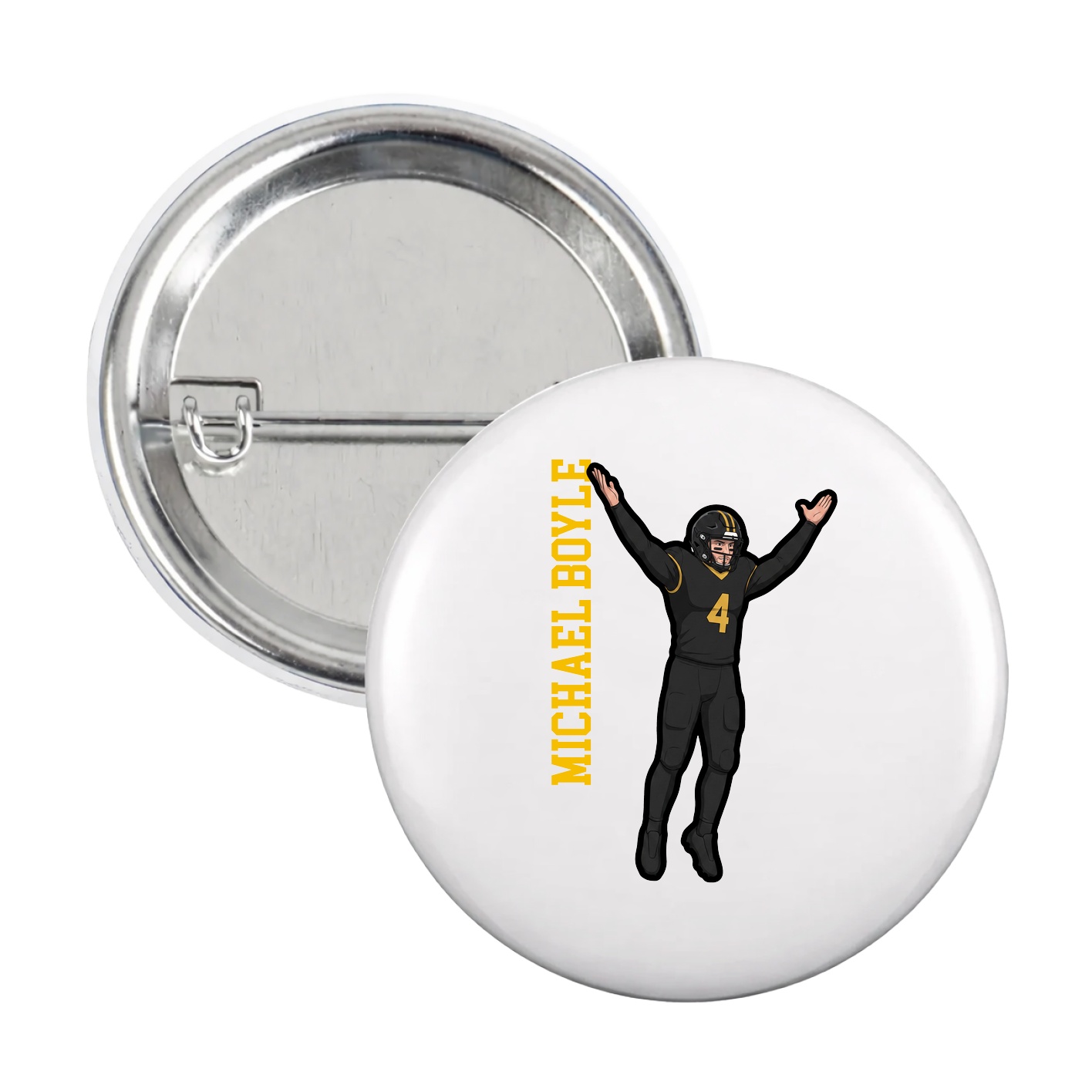 Game Day Button — Name Vertical in White