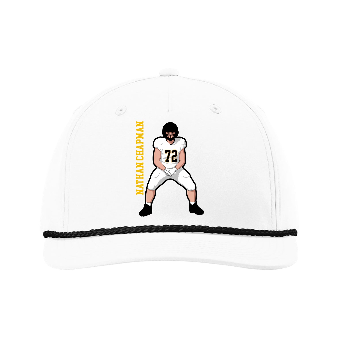 Five-Panel Classic Rope Cap — Name Vertical in White