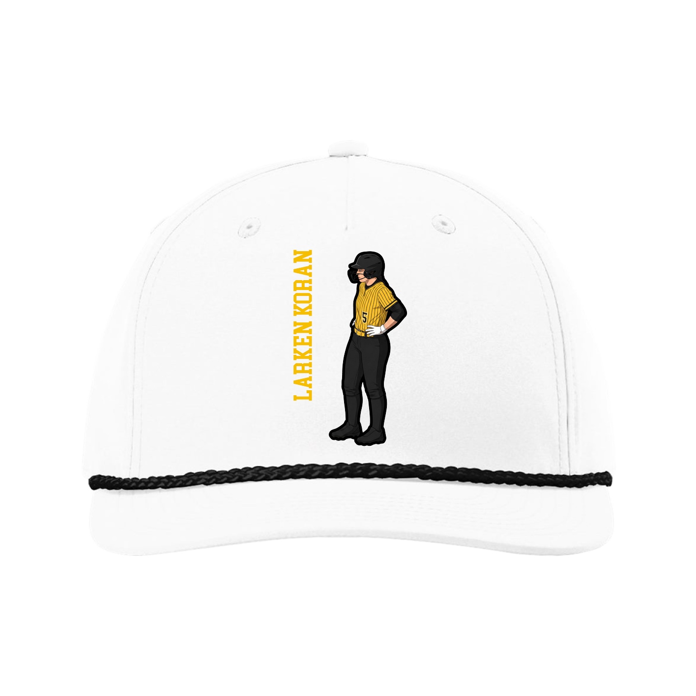 Five-Panel Classic Rope Cap — Name Vertical in White