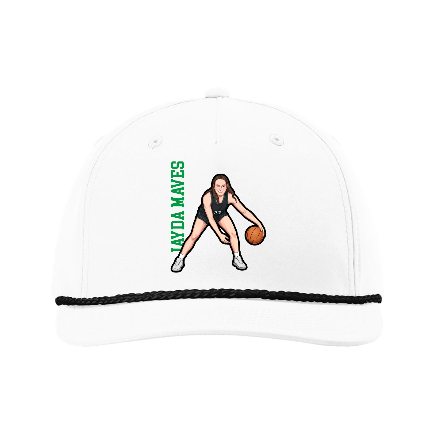 Five-Panel Classic Rope Cap — Name Vertical in White