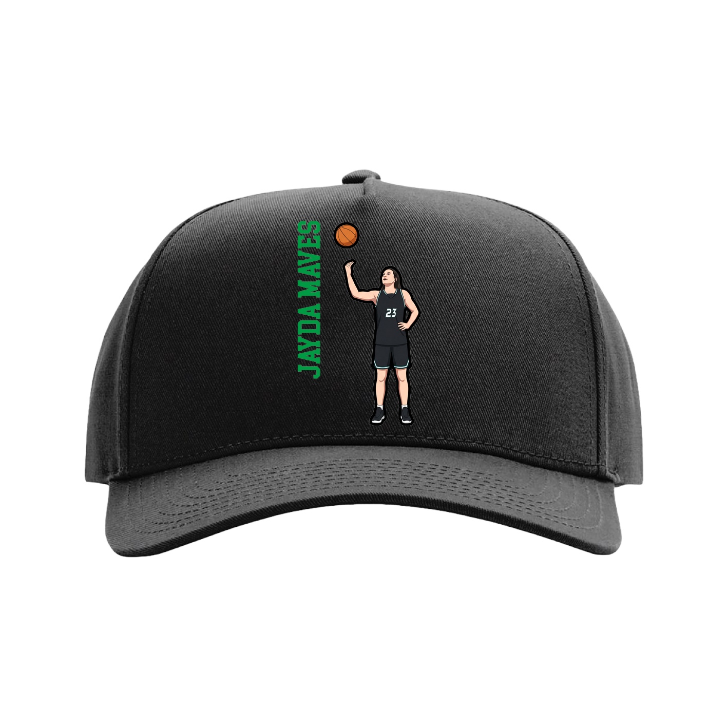 Full Fabric Five-Panel Champ Cap — Name Vertical in Black