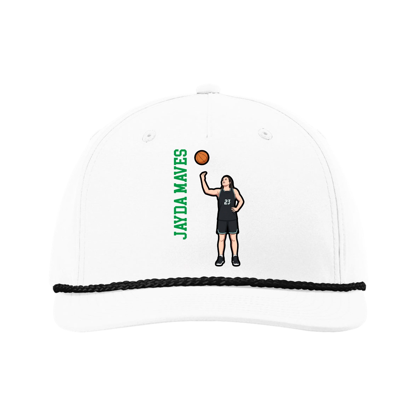 Five-Panel Classic Rope Cap — Name Vertical in White