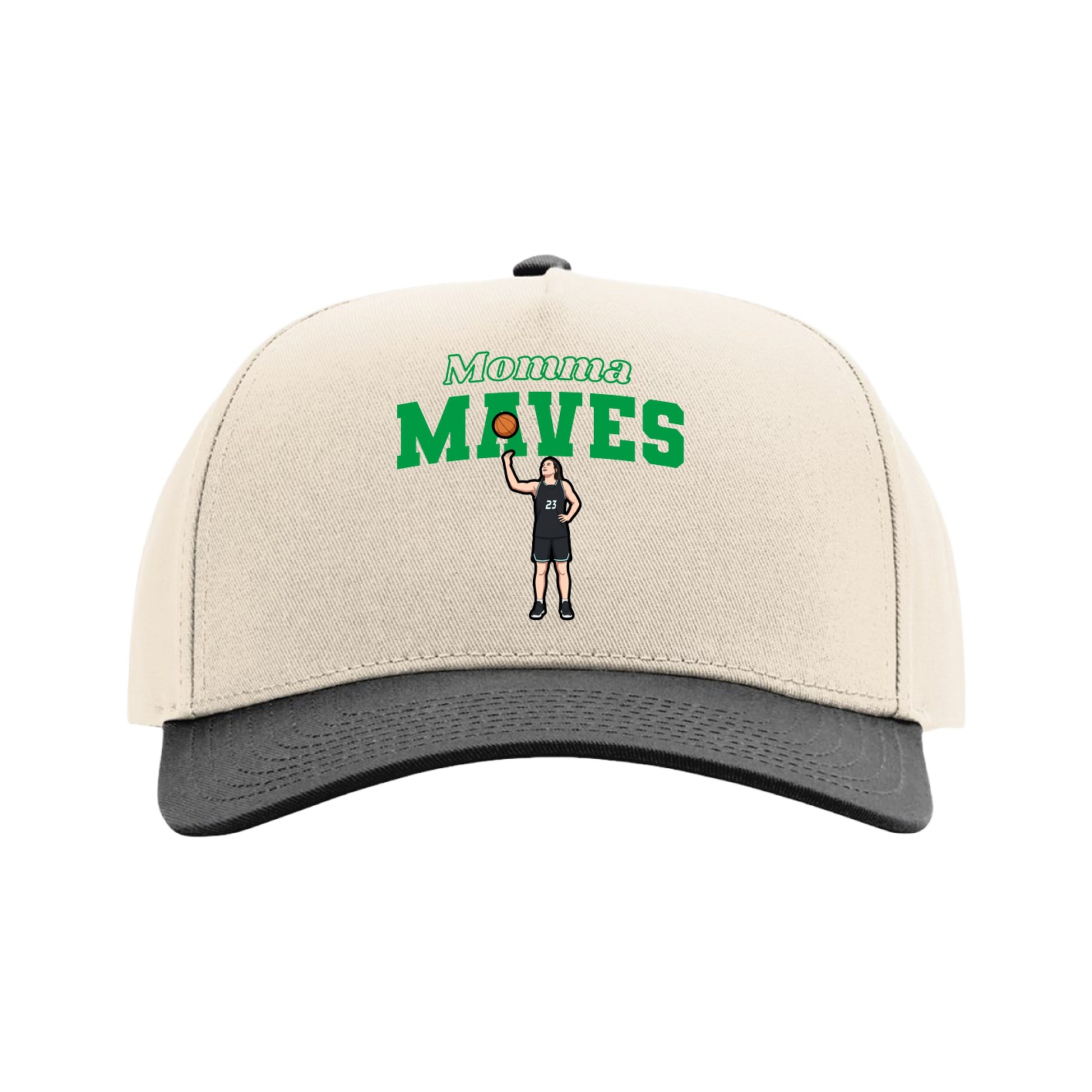 Full Fabric Five-Panel Champ Cap — Mothers Day Block in Cream/Black