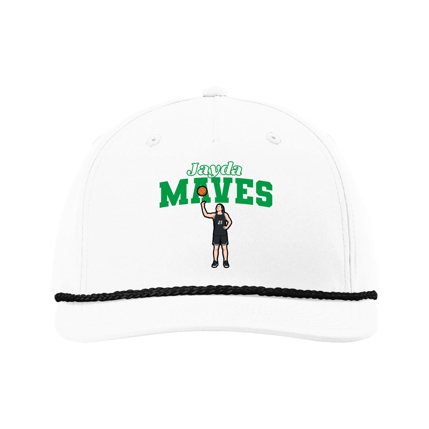 Five-Panel Classic Rope Cap — Name Arch in White
