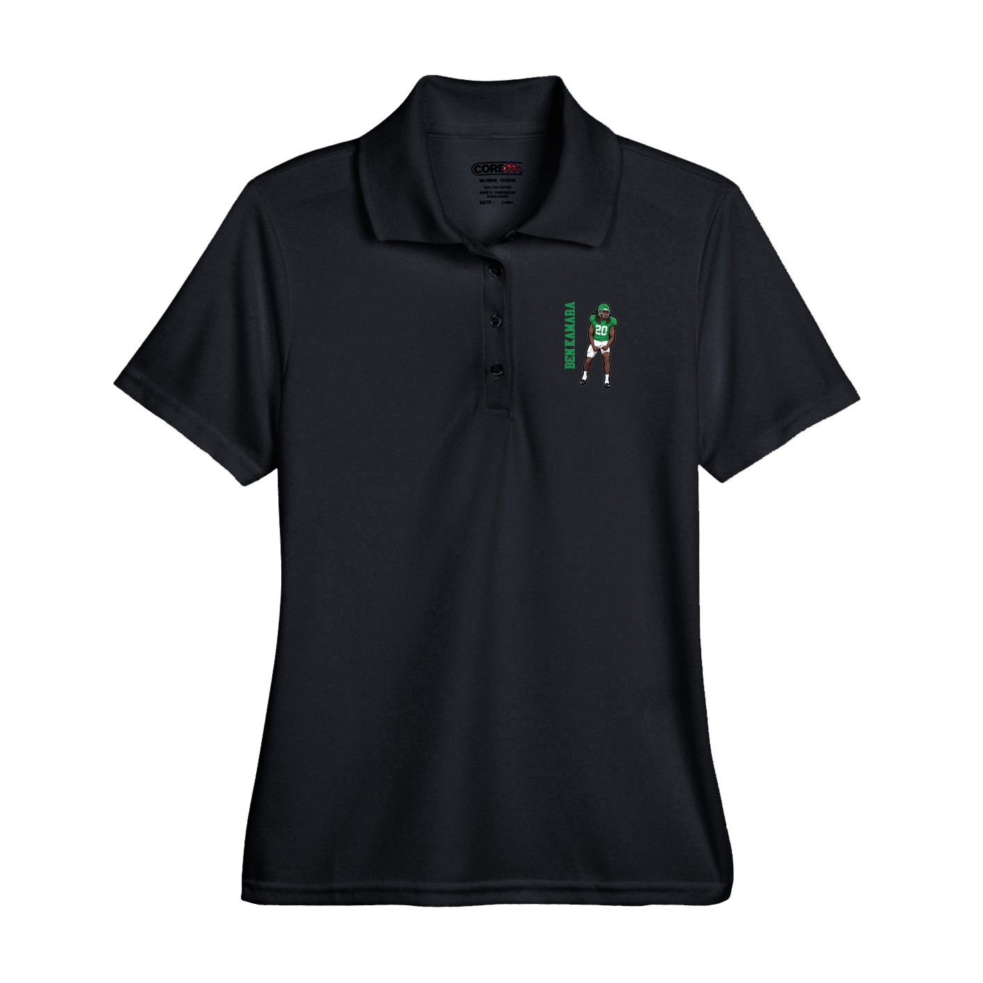 Performance Polo — Name Vertical in Black