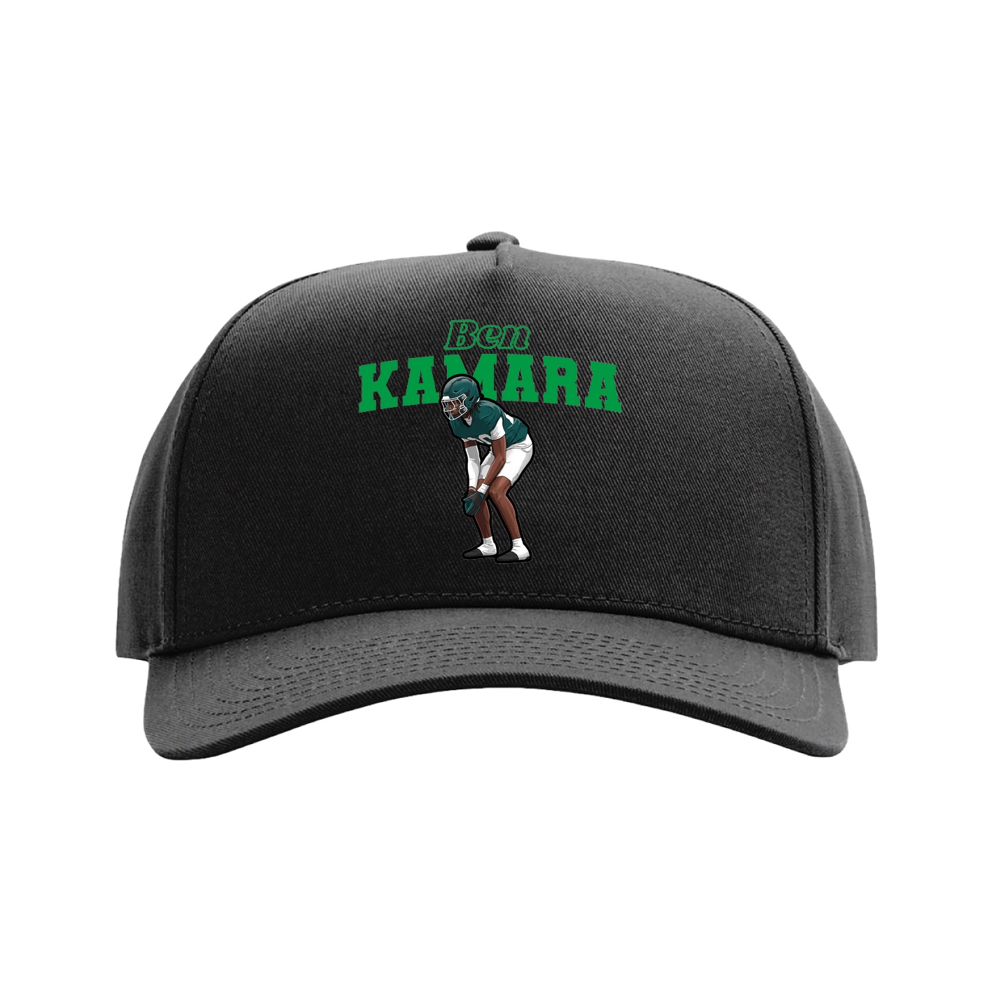 Full Fabric Five-Panel Champ Cap — Name Arch in Black