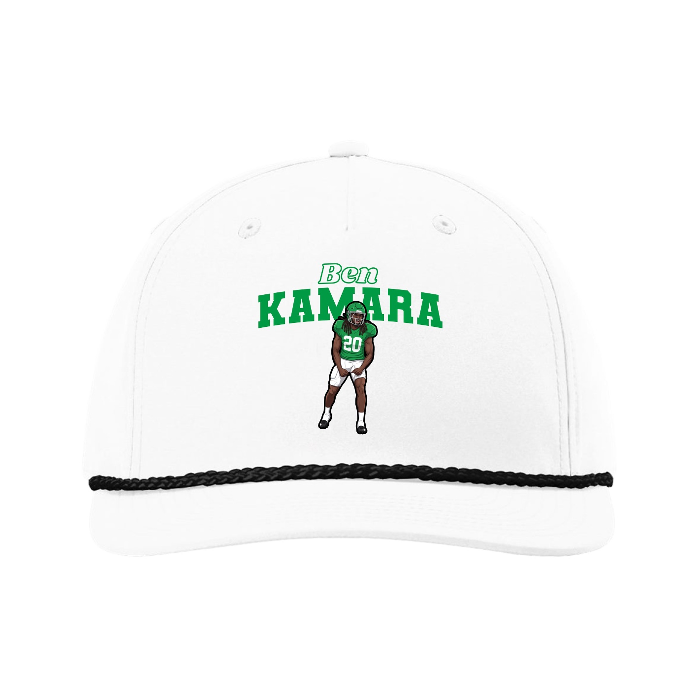 Five-Panel Classic Rope Cap — Name Arch in White