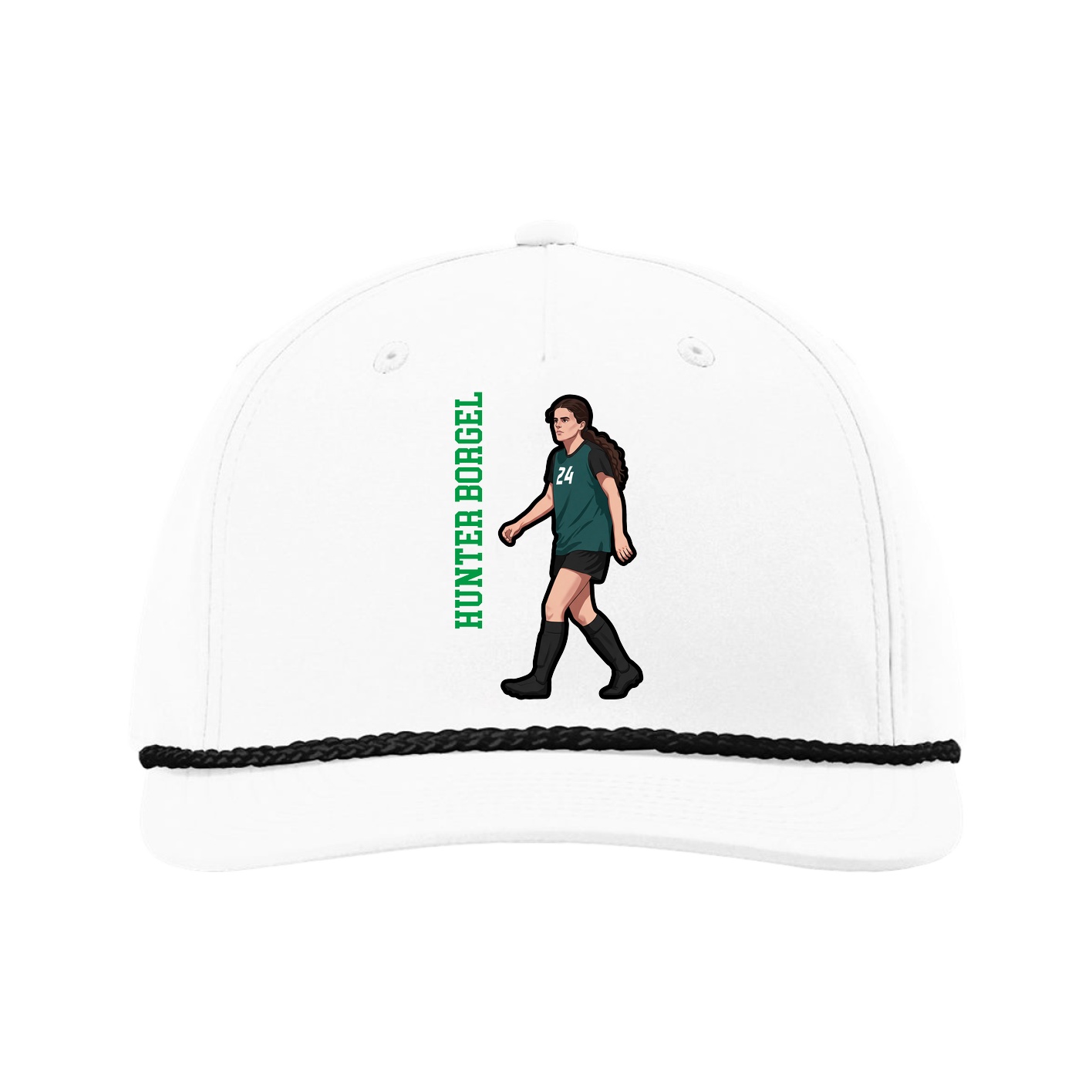 Five-Panel Classic Rope Cap — Name Vertical in White