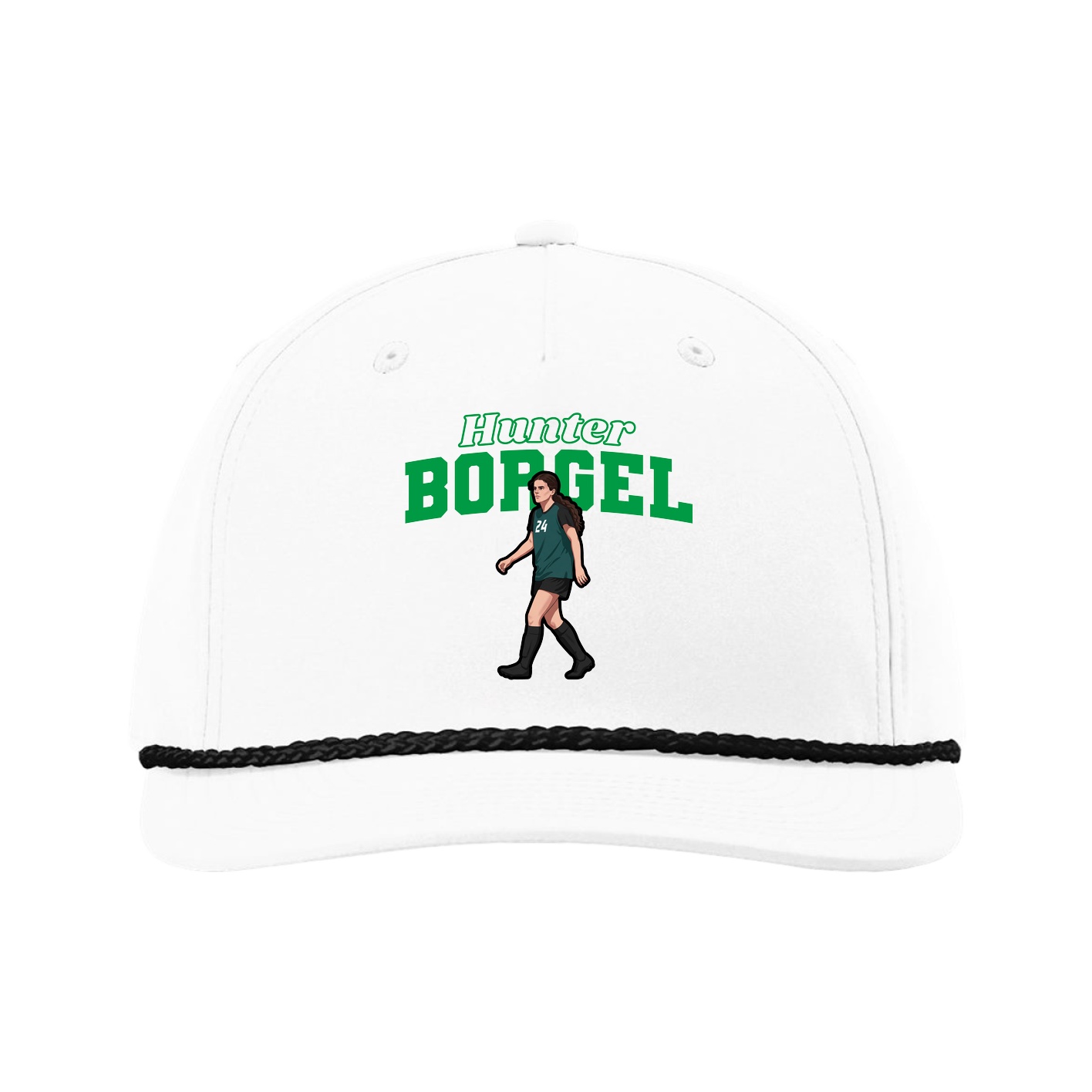 Five-Panel Classic Rope Cap — Name Arch in White