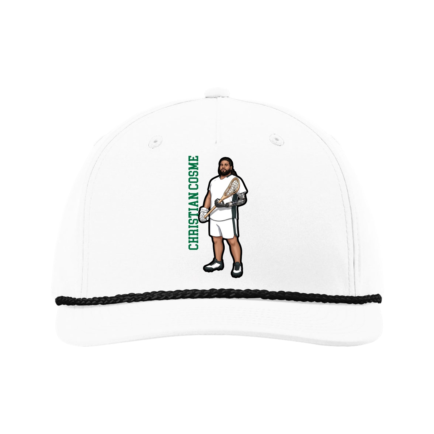 Five-Panel Classic Rope Cap — Name Vertical in White