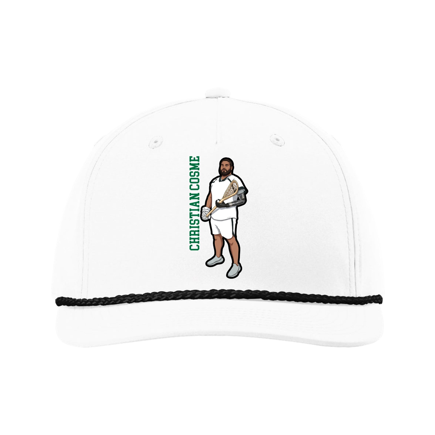 Five-Panel Classic Rope Cap — Name Vertical in White