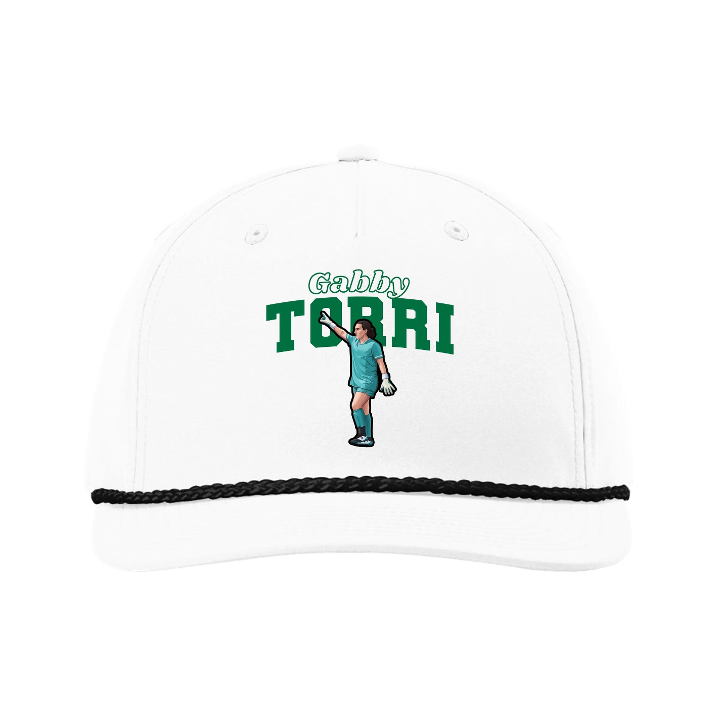 Five-Panel Classic Rope Cap — Name Arch in White
