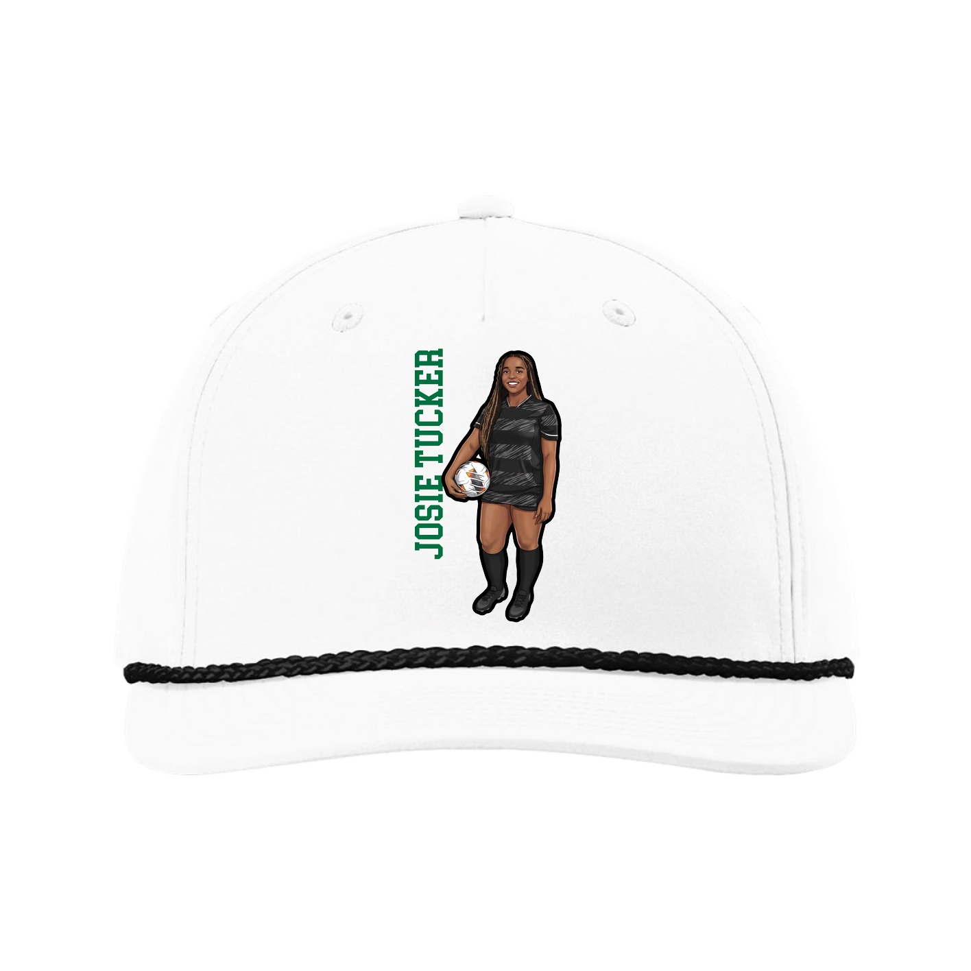 Five-Panel Classic Rope Cap — Name Vertical in White