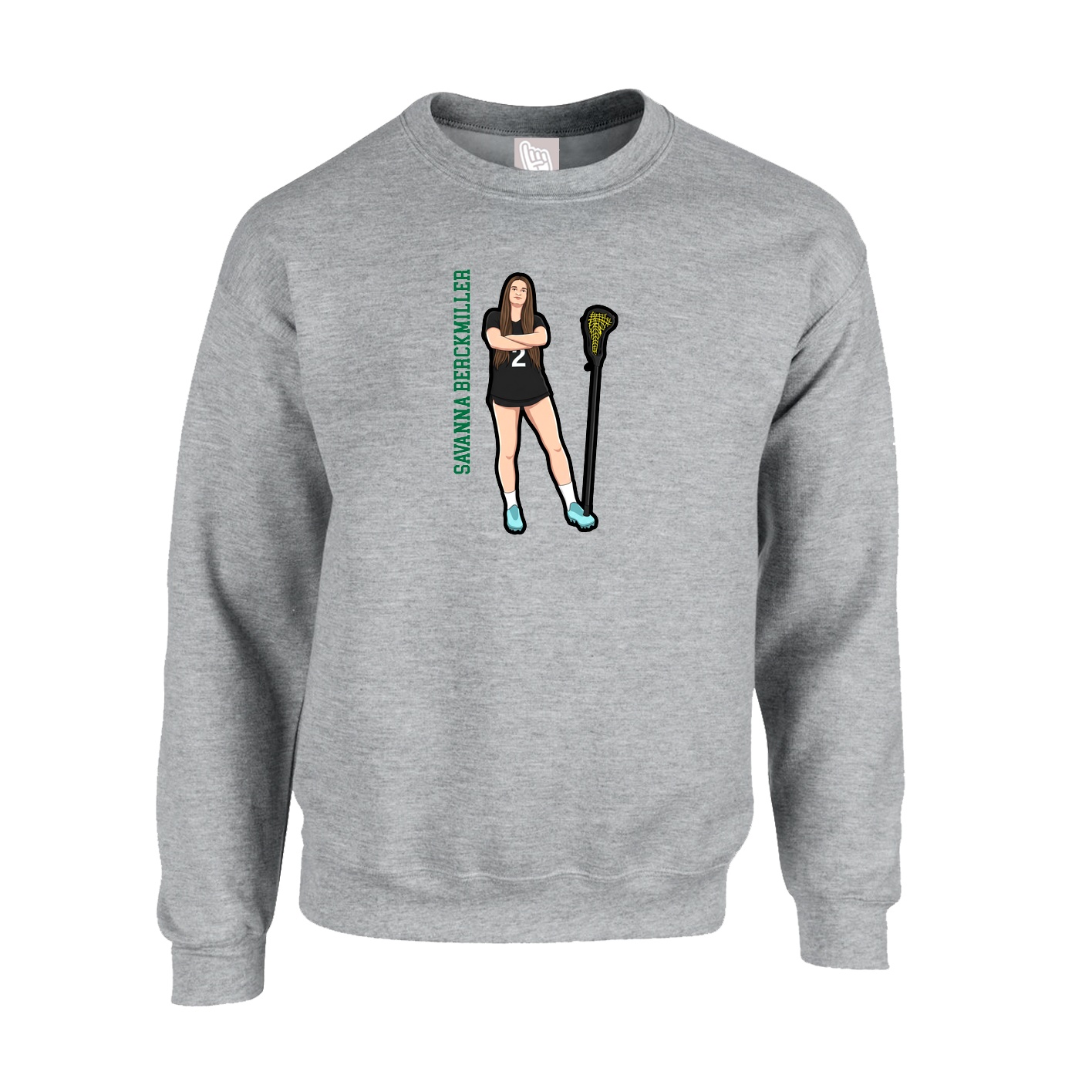 Fleece Crew — Name Vertical in Grey