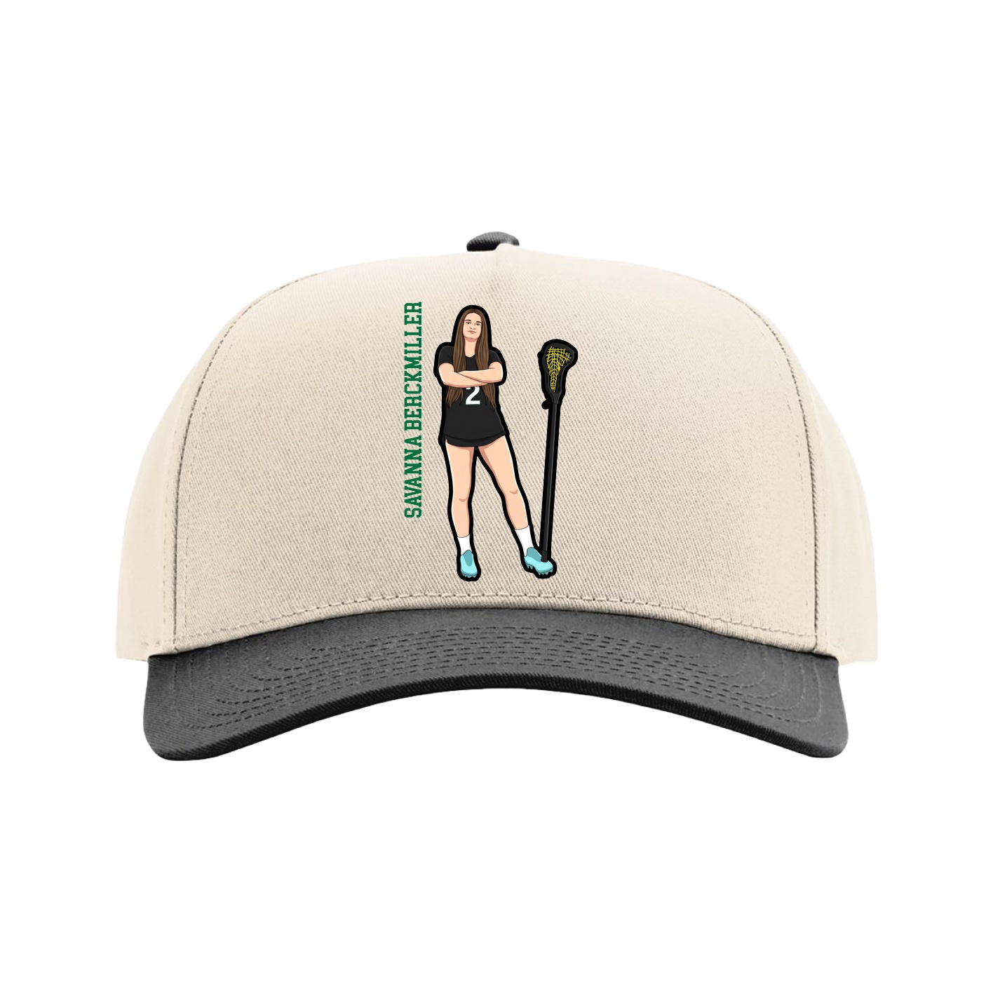 Full Fabric Five-Panel Champ Cap — Name Vertical in Cream/Black