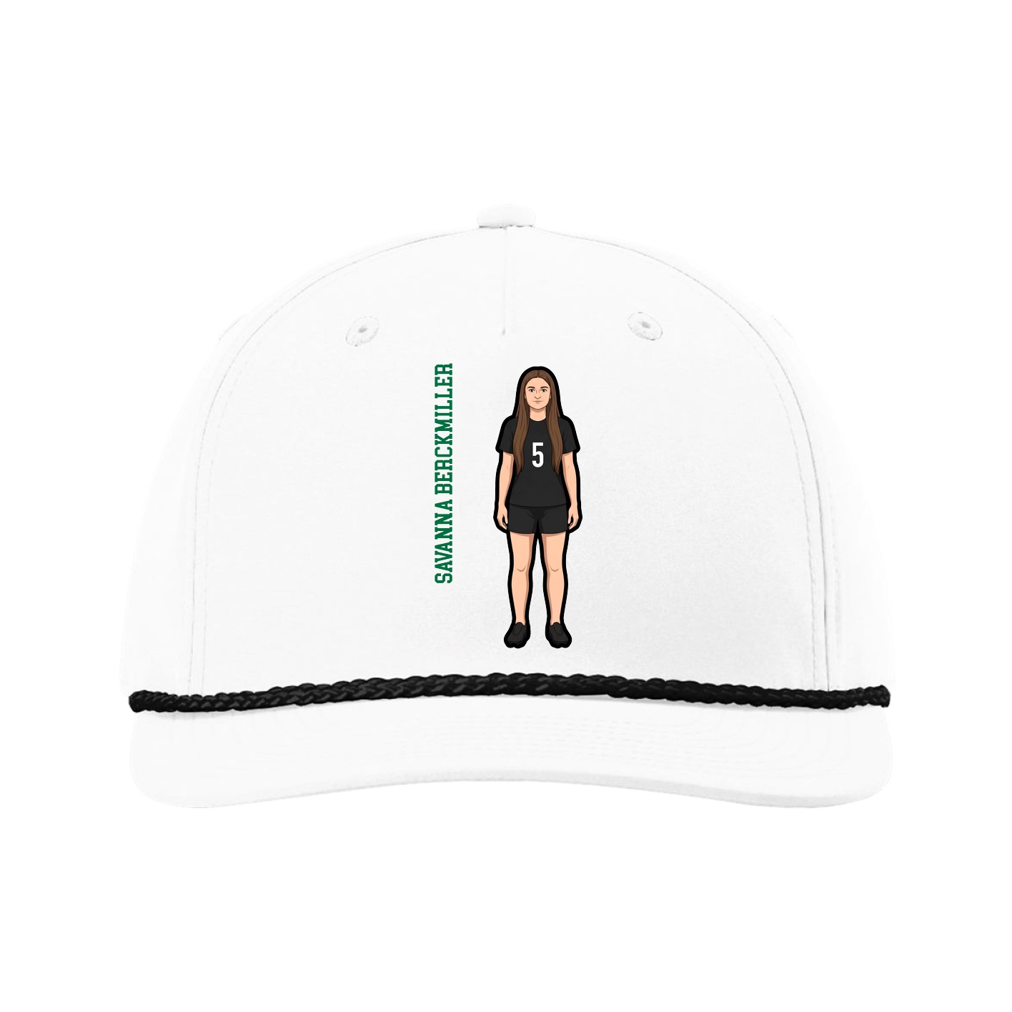 Five-Panel Classic Rope Cap — Name Vertical in White