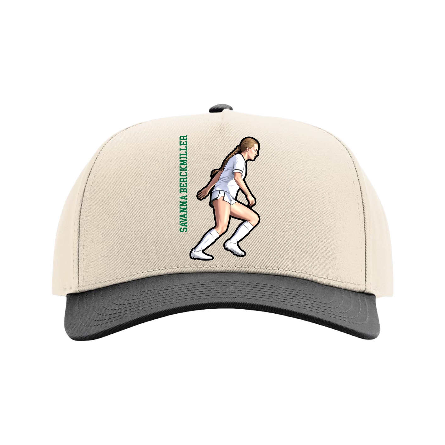 Full Fabric Five-Panel Champ Cap — Name Vertical in Cream/Black