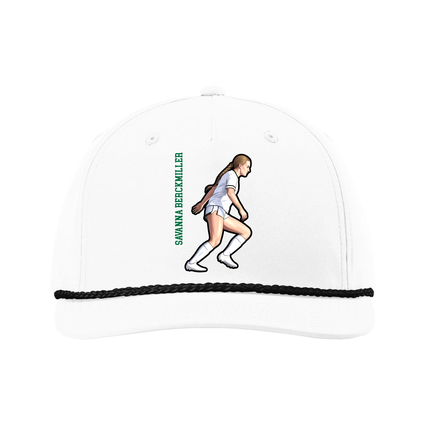 Five-Panel Classic Rope Cap — Name Vertical in White