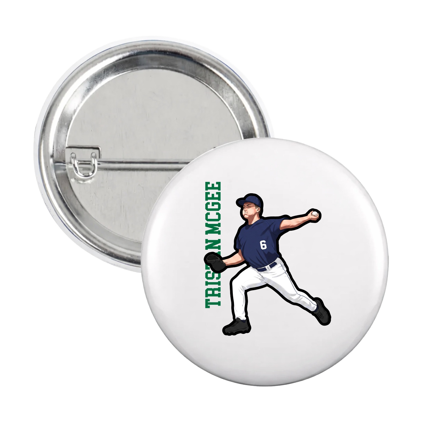 Game Day Button — Name Vertical in White