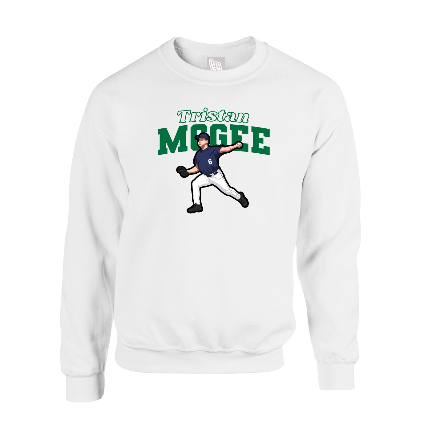 Fleece Crew — Name Arch in White