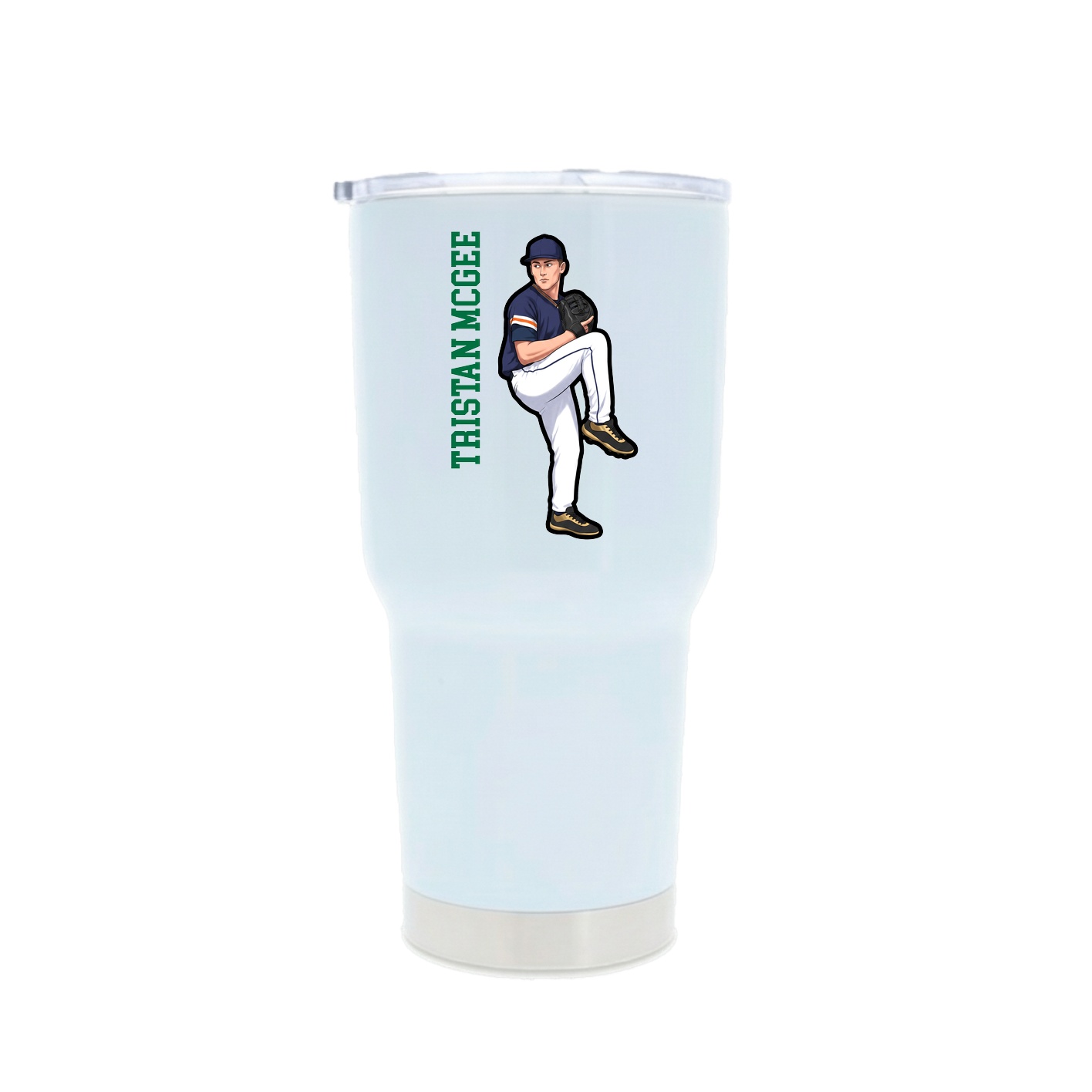 30oz Stainless Steel Tumbler — Name Vertical in White