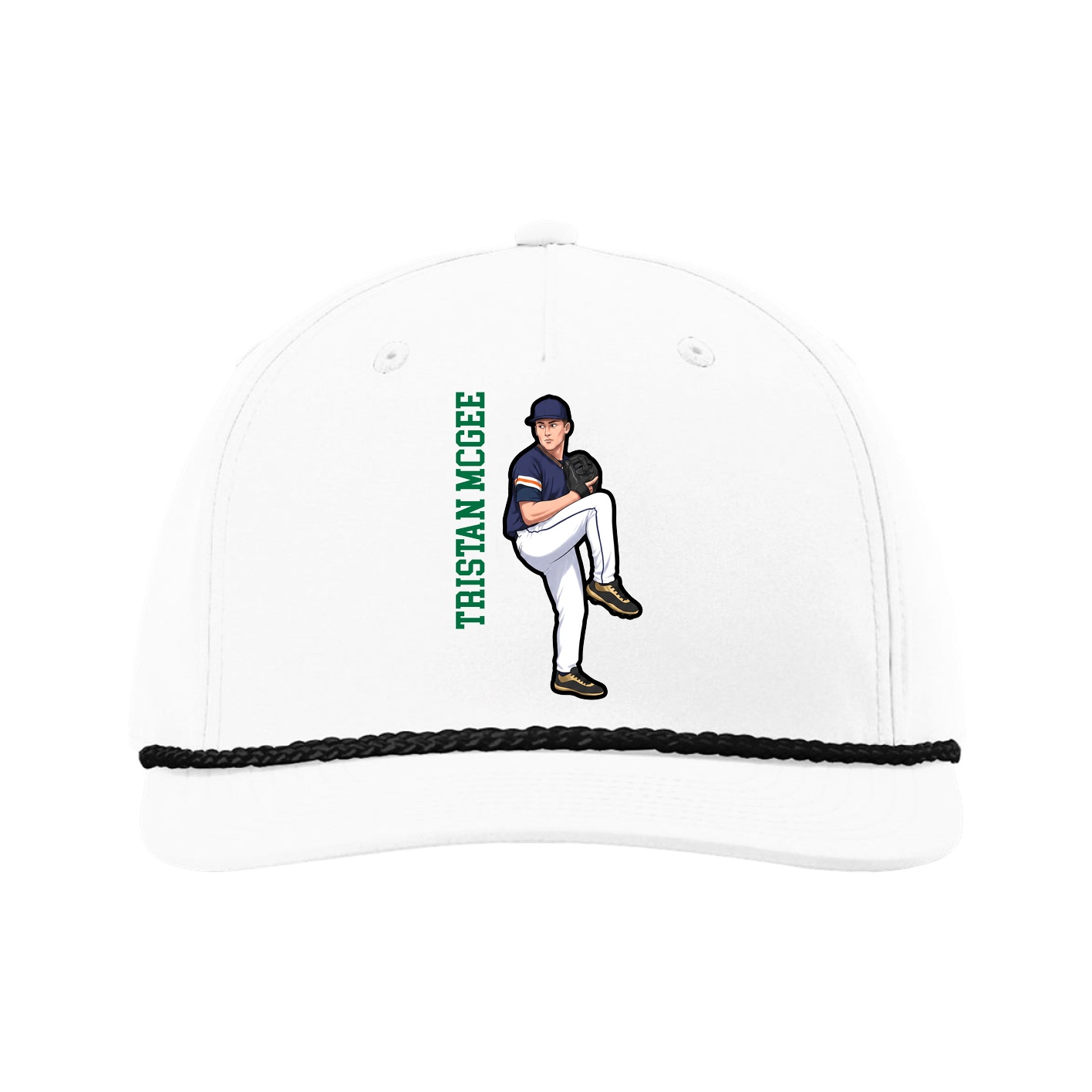 Five-Panel Classic Rope Cap — Name Vertical in White
