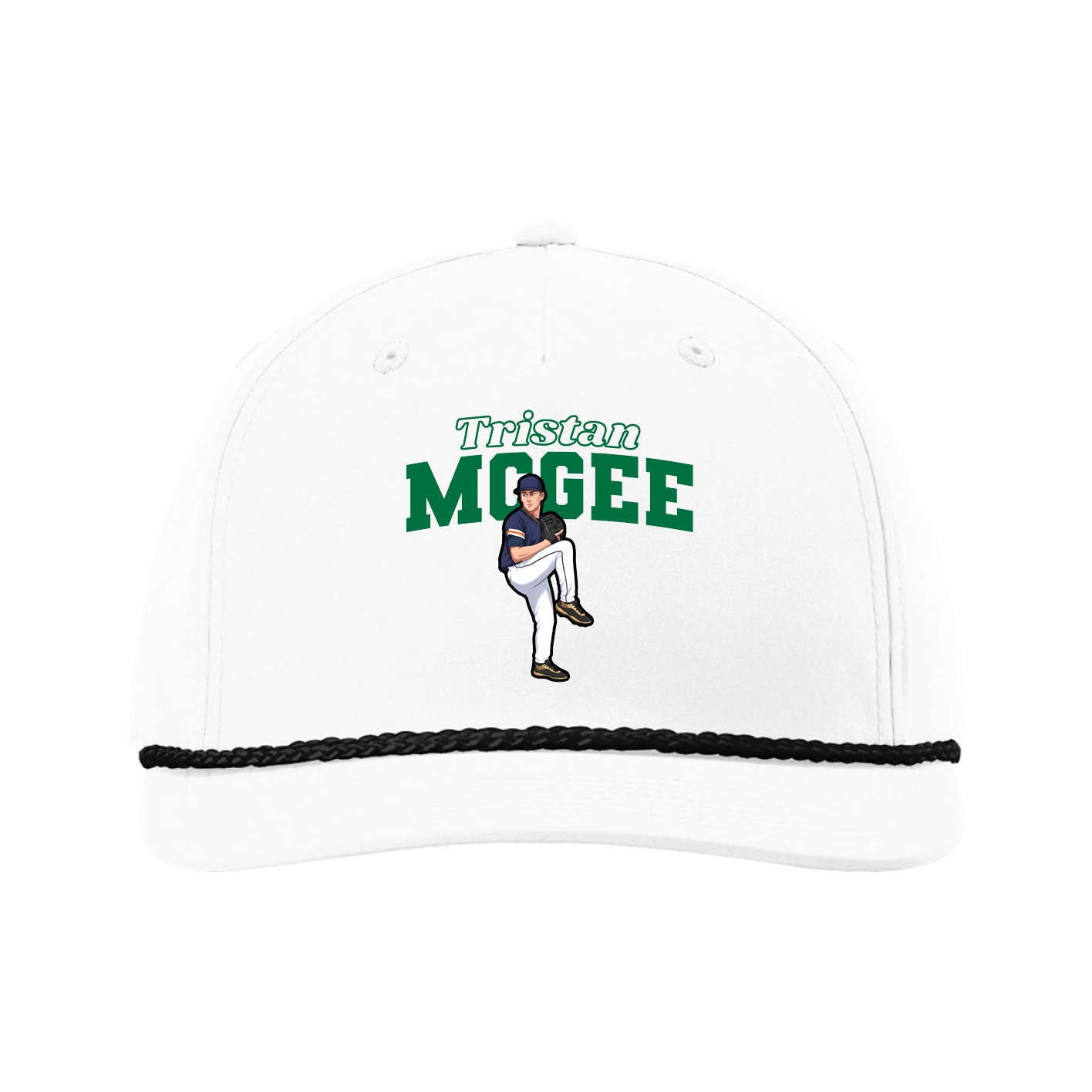 Five-Panel Classic Rope Cap — Name Arch in White