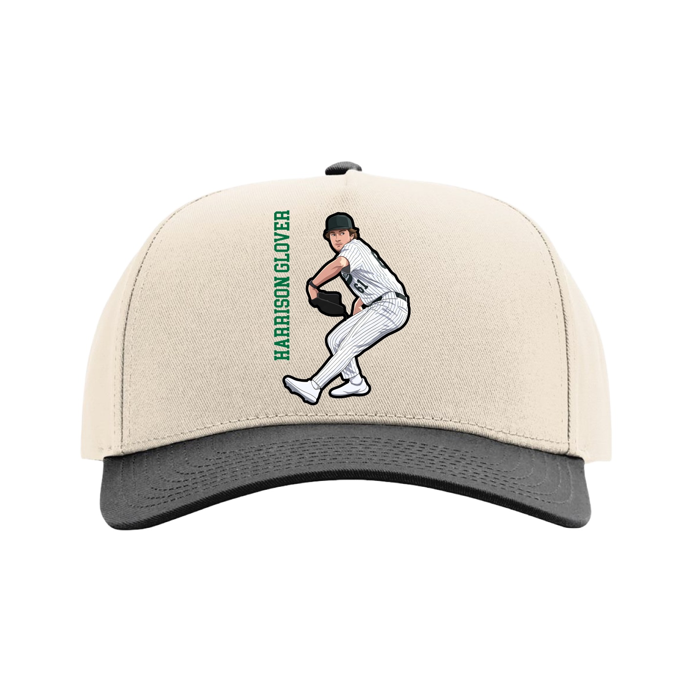 Full Fabric Five-Panel Champ Cap — Name Vertical in Cream/Black