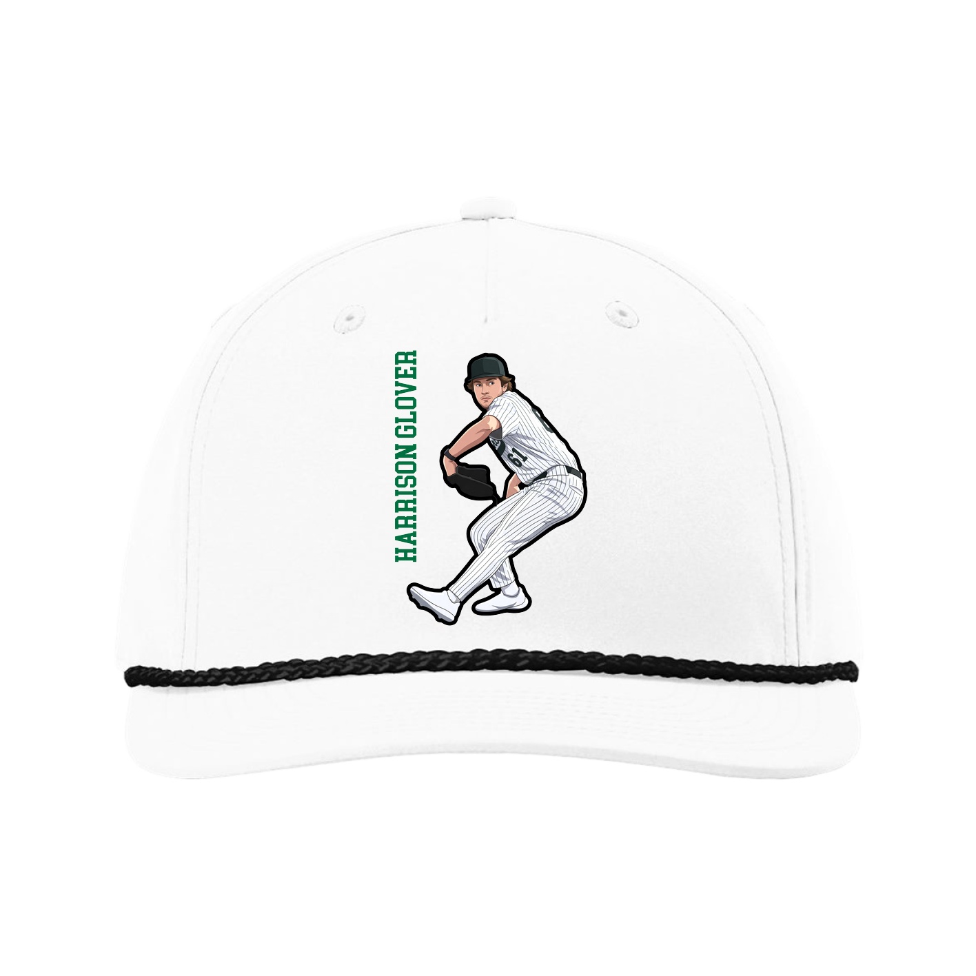 Five-Panel Classic Rope Cap — Name Vertical in White