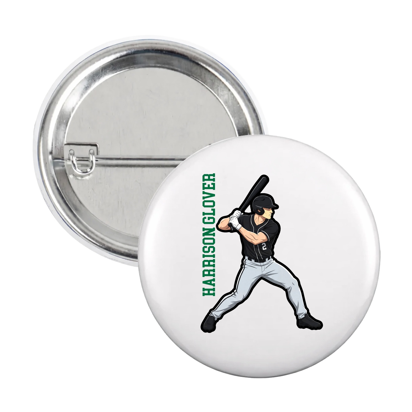 Game Day Button — Name Vertical in White