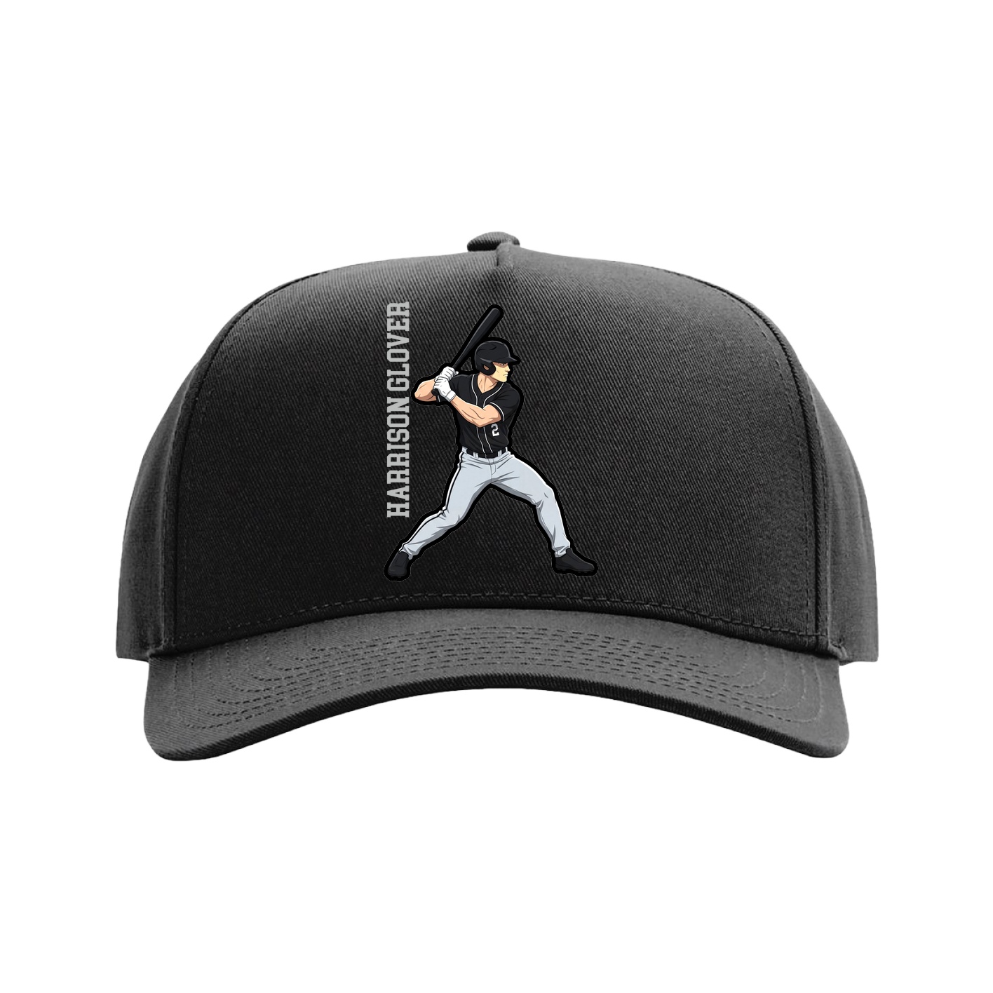 Full Fabric Five-Panel Champ Cap — Name Vertical in Black