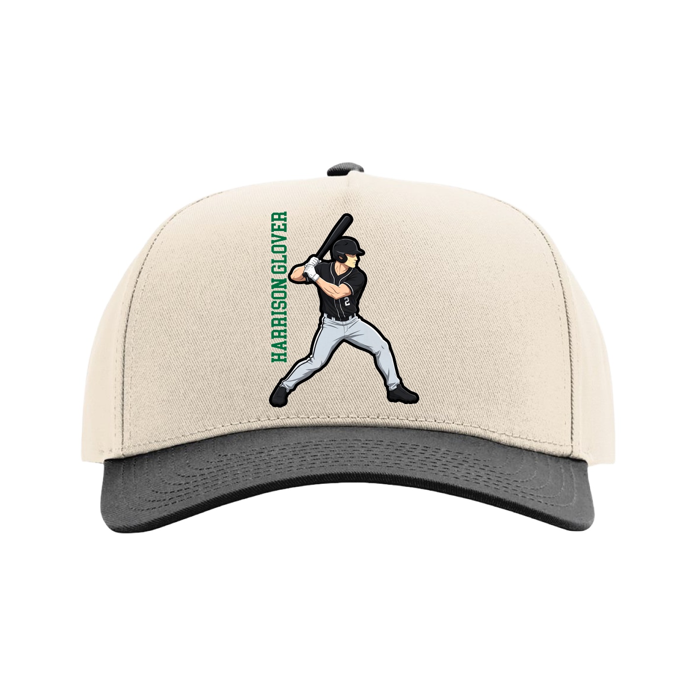 Full Fabric Five-Panel Champ Cap — Name Vertical in Cream/Black