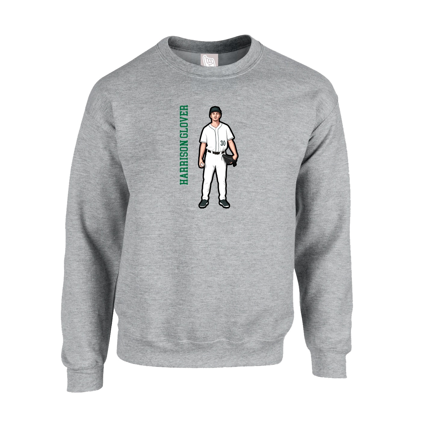 Fleece Crew — Name Vertical in Grey