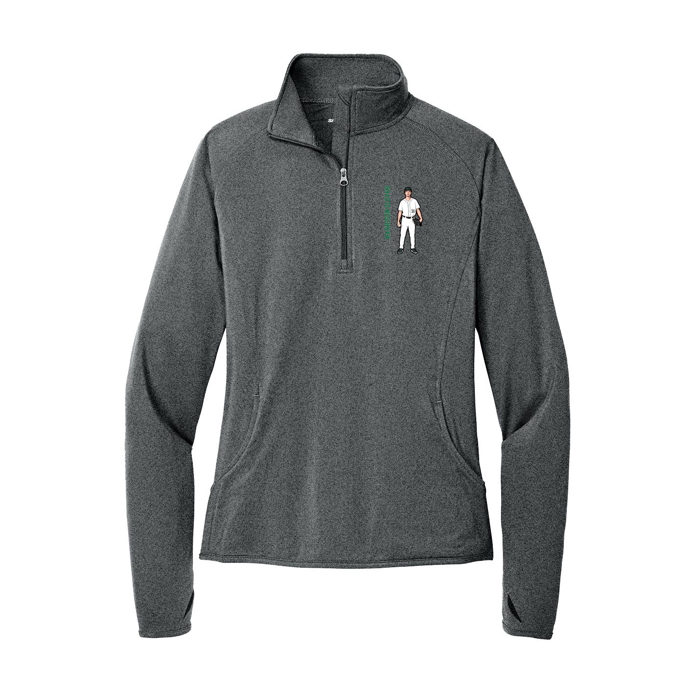 Women's Q-Zip Pullover — Name Vertical in Grey