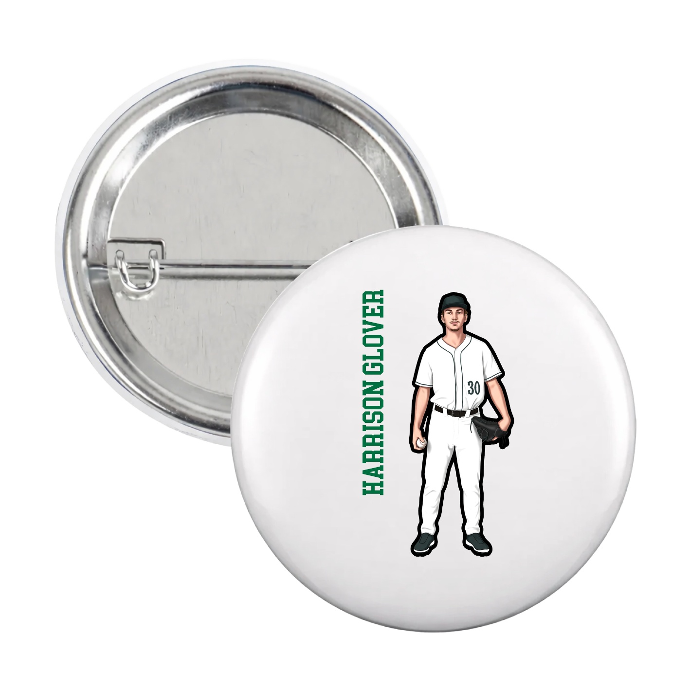 Game Day Button — Name Vertical in White
