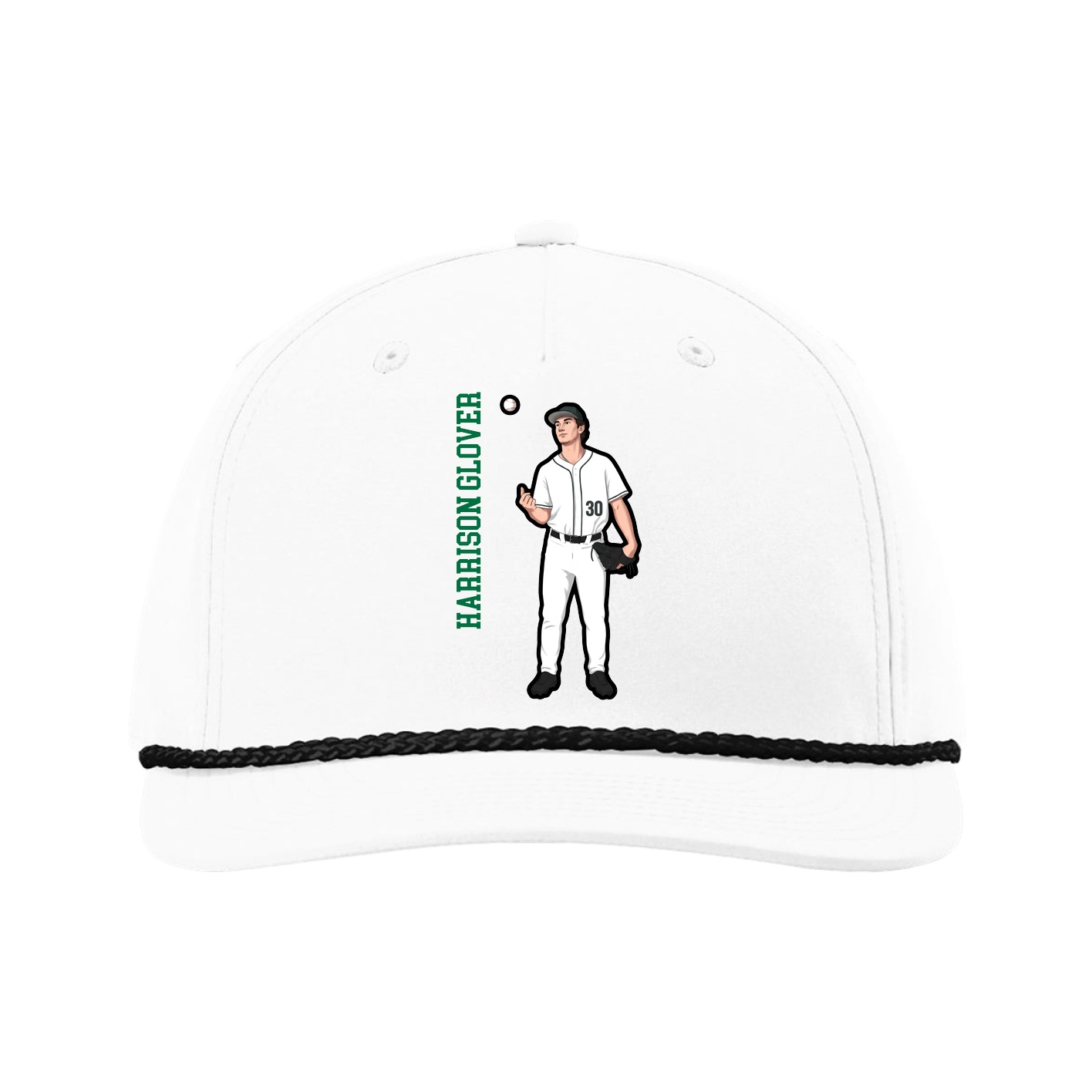 Five-Panel Classic Rope Cap — Name Vertical in White