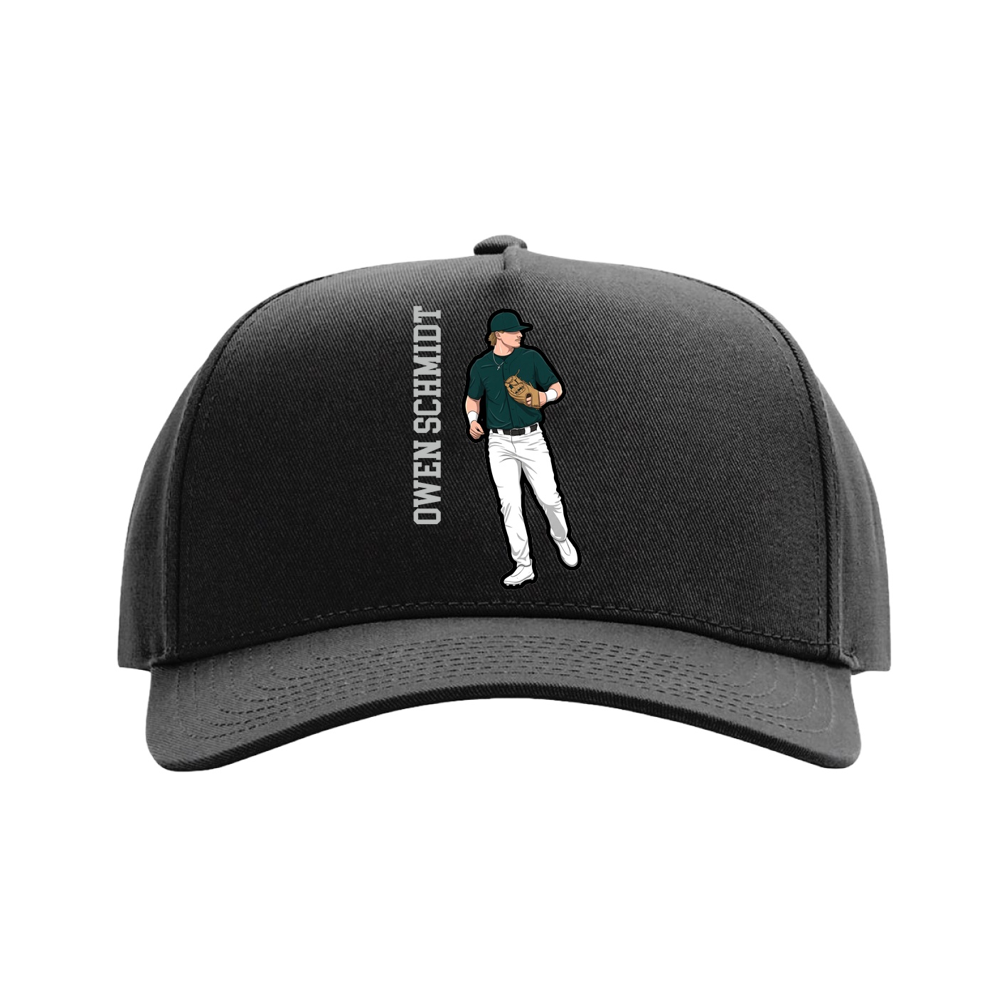 Full Fabric Five-Panel Champ Cap — Name Vertical in Black