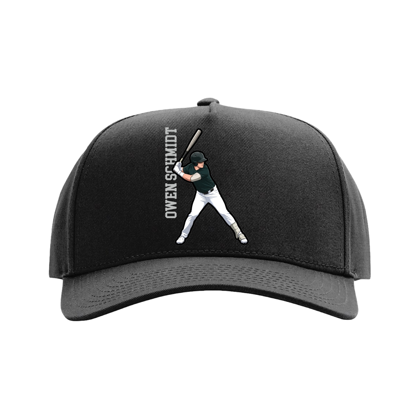 Full Fabric Five-Panel Champ Cap — Name Vertical in Black