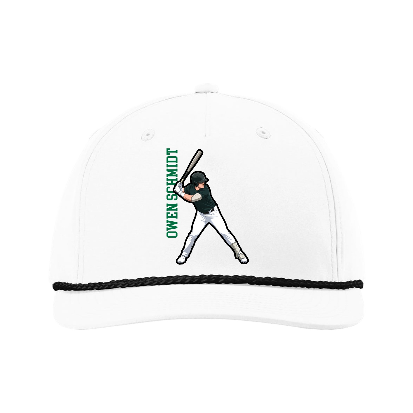 Five-Panel Classic Rope Cap — Name Vertical in White