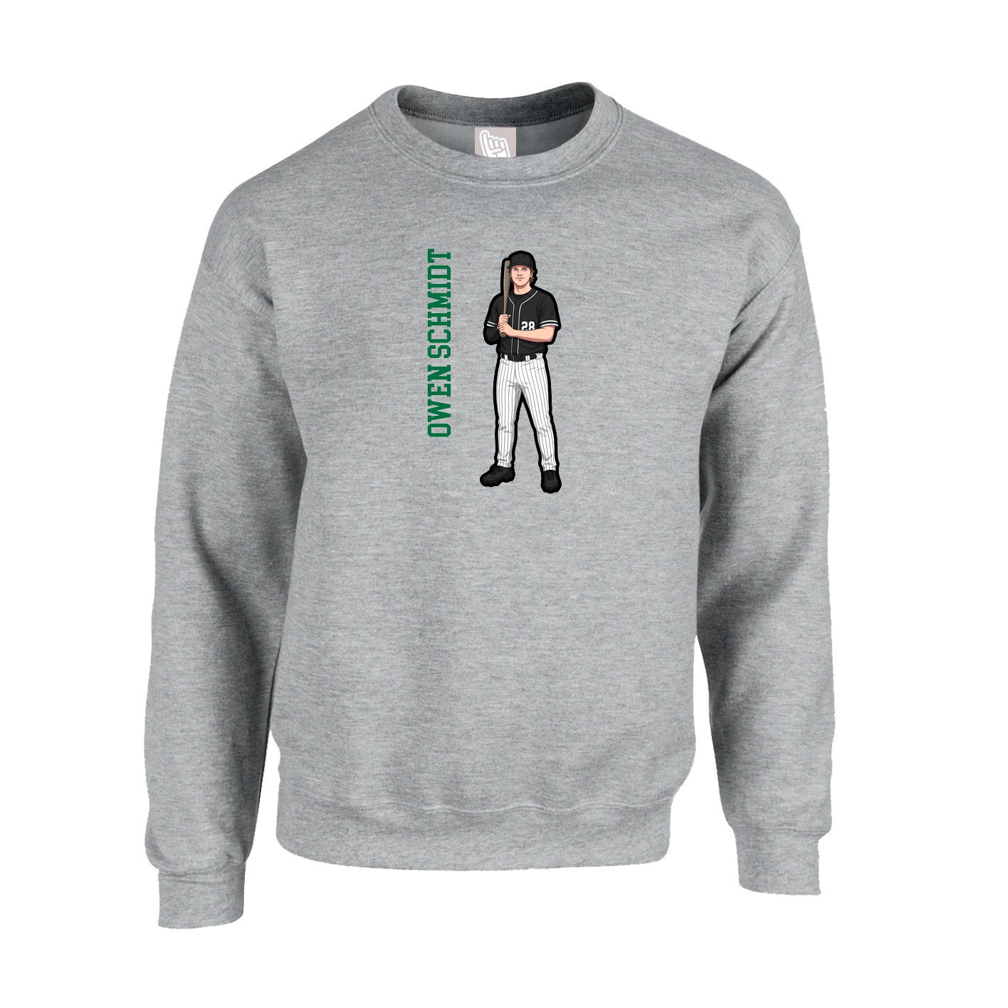 Fleece Crew — Name Vertical in Grey
