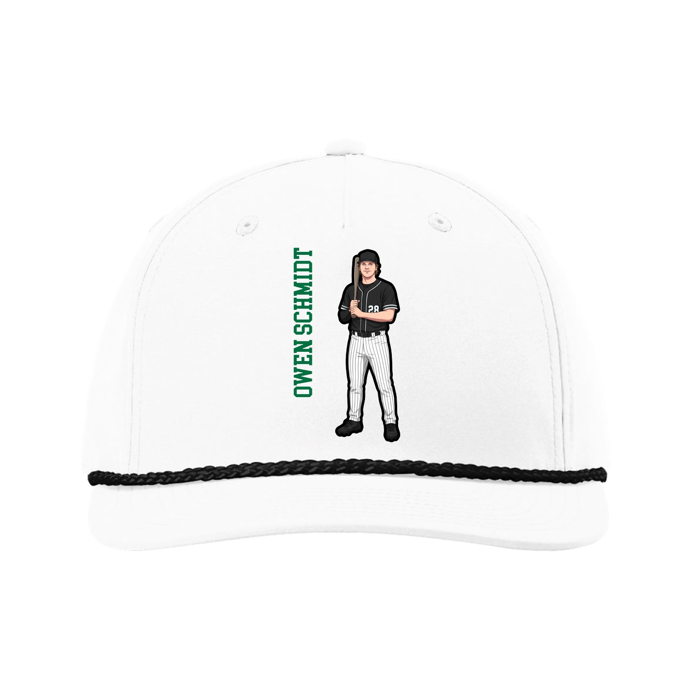 Five-Panel Classic Rope Cap — Name Vertical in White