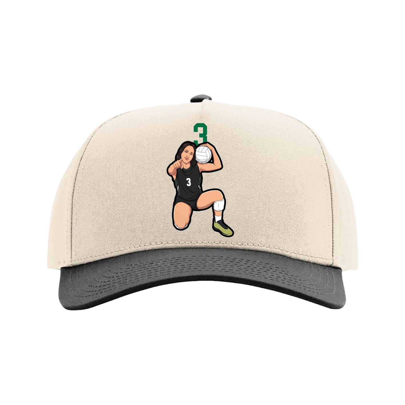 Full Fabric Five-Panel Champ Cap — Number Top in Cream/Black