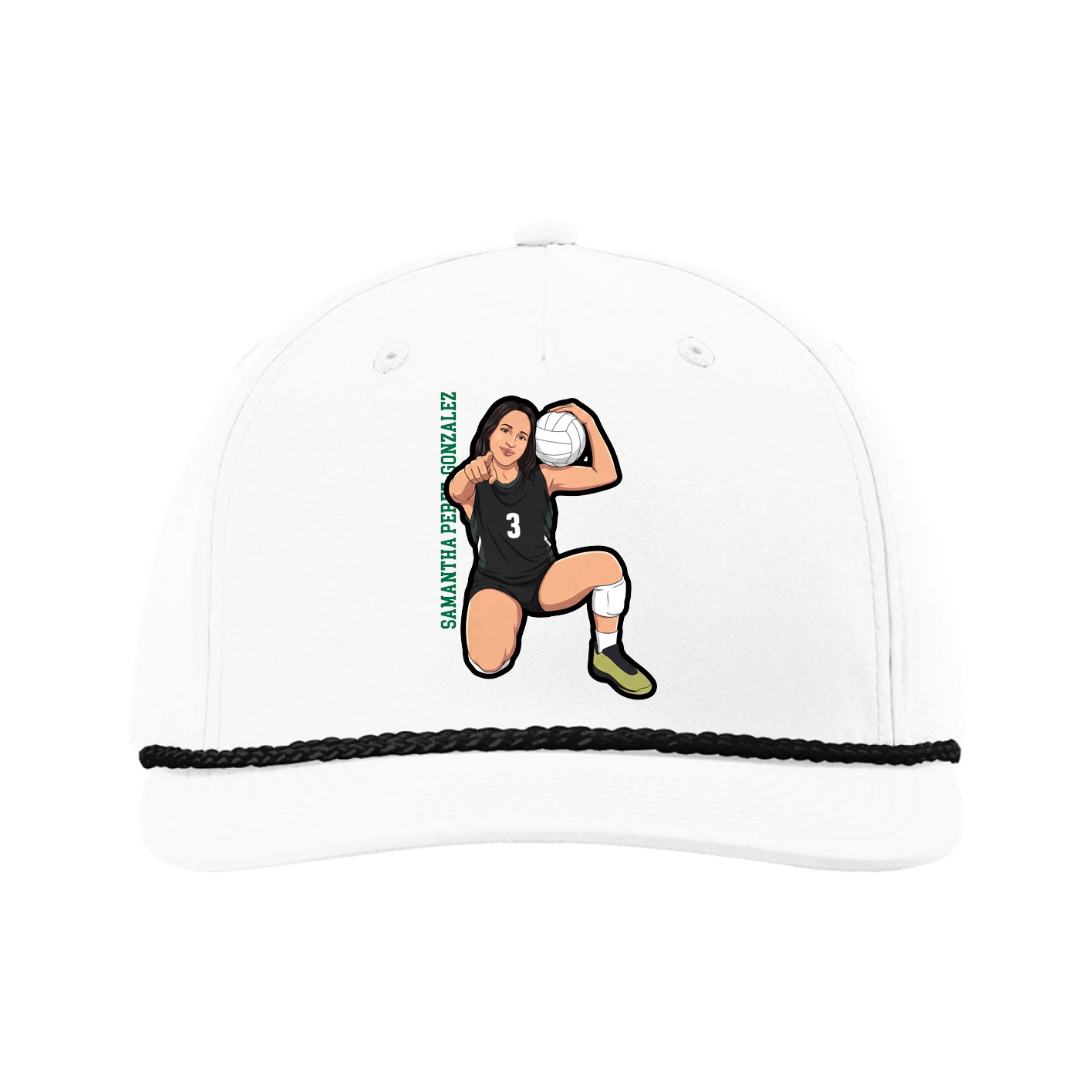 Five-Panel Classic Rope Cap — Name Vertical in White