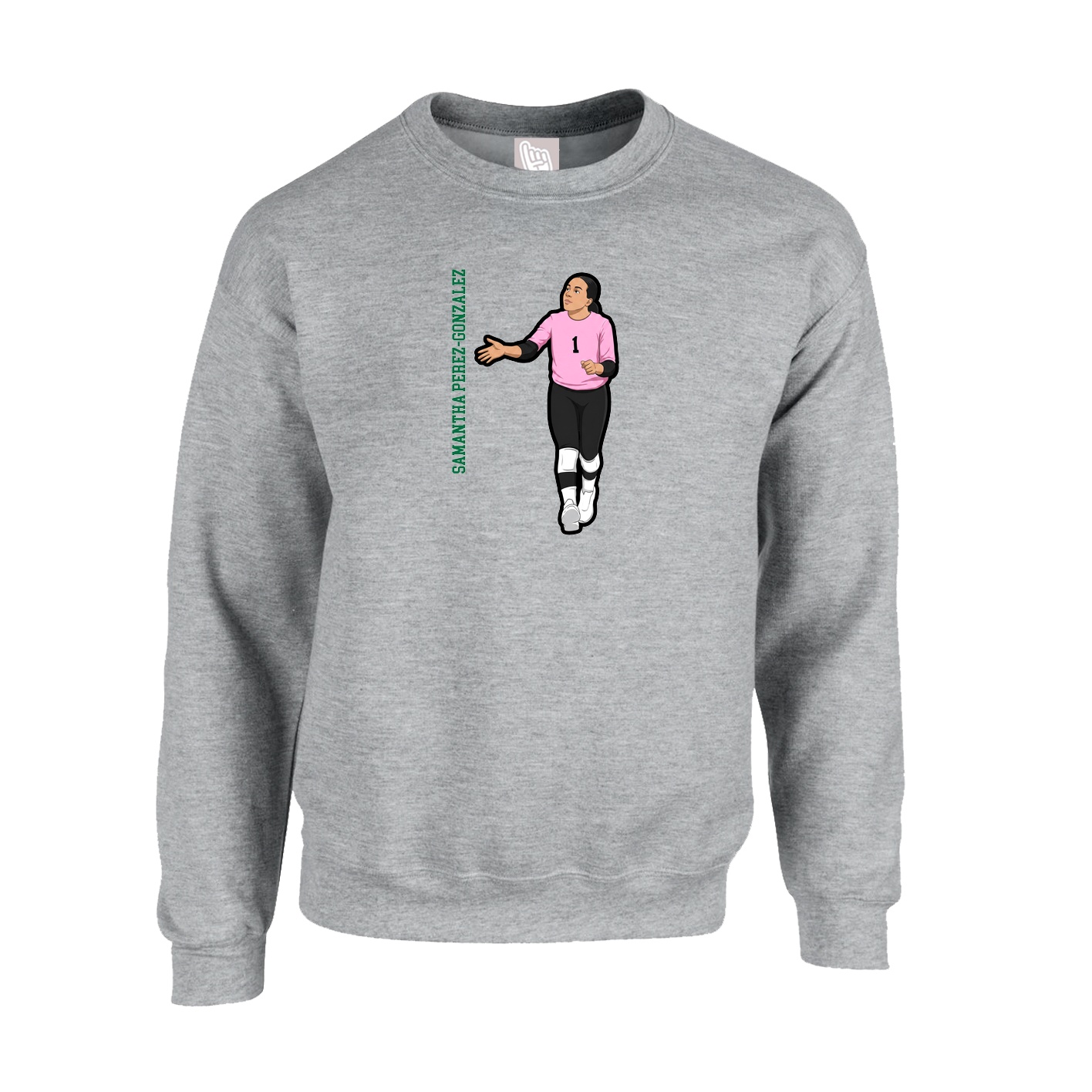 Fleece Crew — Name Vertical in Grey