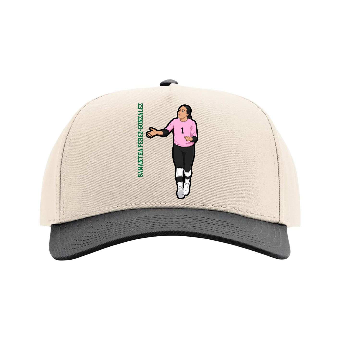 Full Fabric Five-Panel Champ Cap — Name Vertical in Cream/Black
