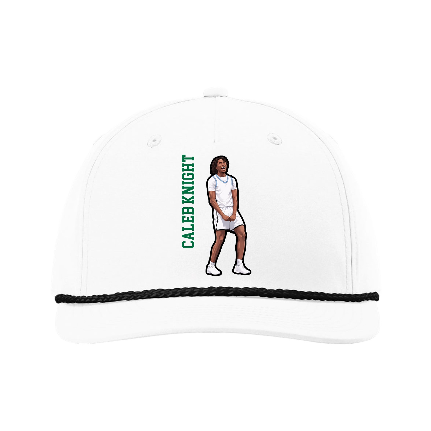 Five-Panel Classic Rope Cap — Name Vertical in White