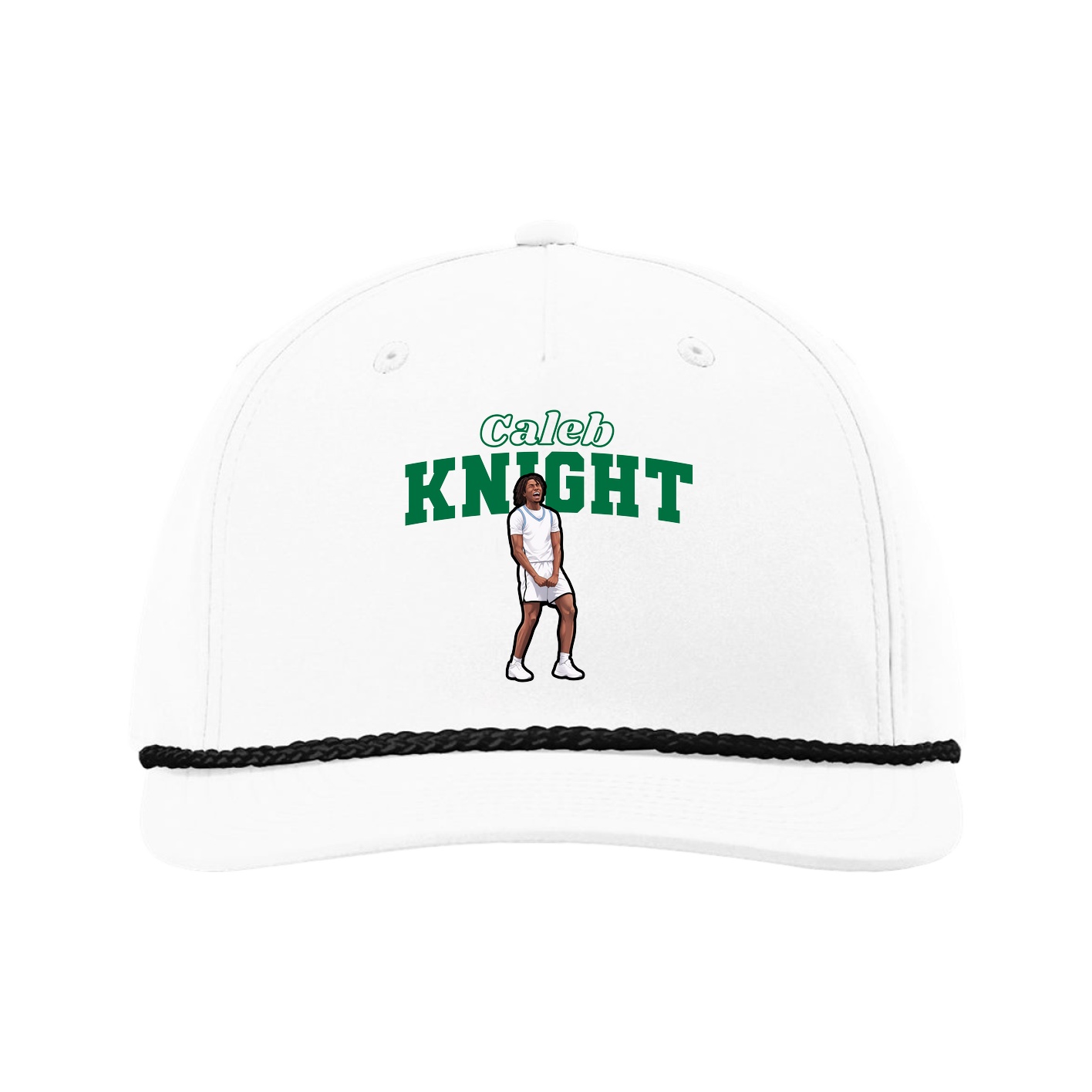 Five-Panel Classic Rope Cap — Name Arch in White