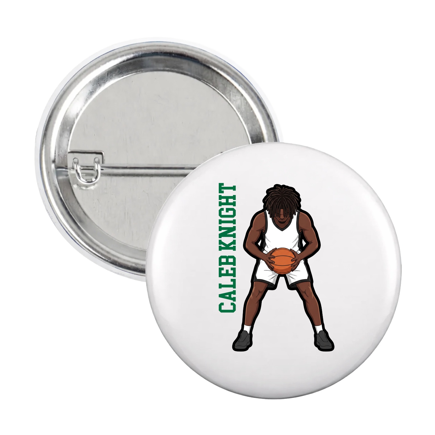 Game Day Button — Name Vertical in White